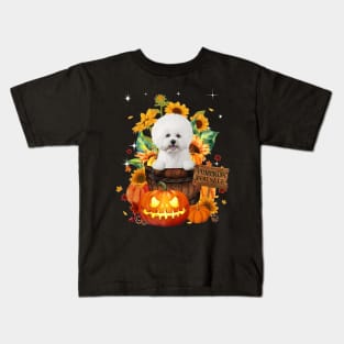 White Bichon Frise Halloween Pumpkin Fall Bucket Kids T-Shirt